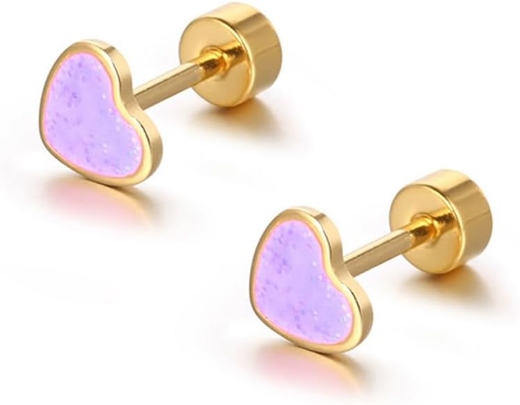Dtja 18g Titanium Heart Love Earrings for Women Girls Stainless Steel 14k Gold Plated Hypoallergenic Cute Tiny Sequins Stud Cartilage Tragus Screw Back Post Piercing Sensitive Ear - Image 1